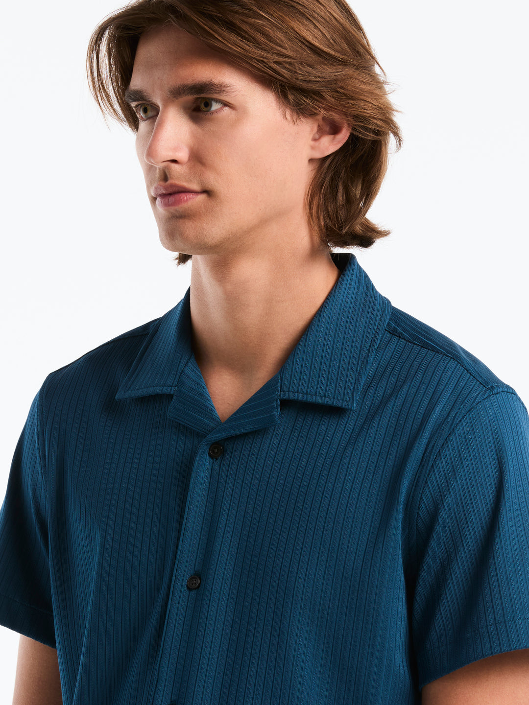 Dobby Camp Collar Texture Stripe Knit Shirt (Sailor Blue) 