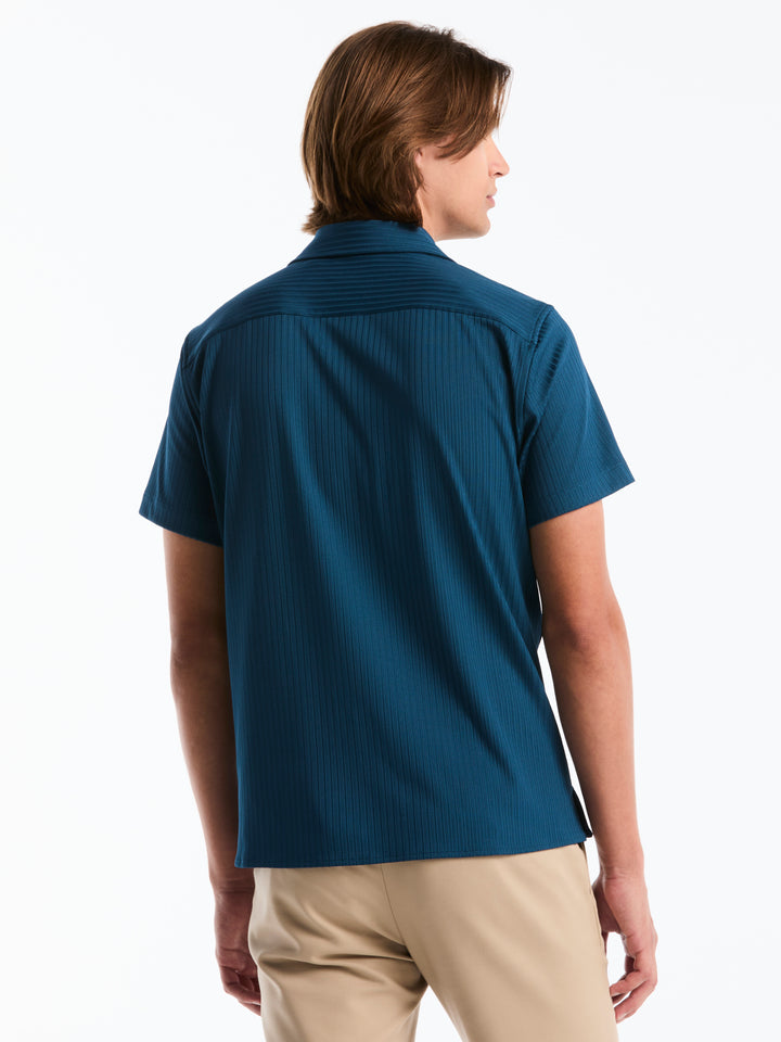 Dobby Camp Collar Texture Stripe Knit Shirt (Sailor Blue) 