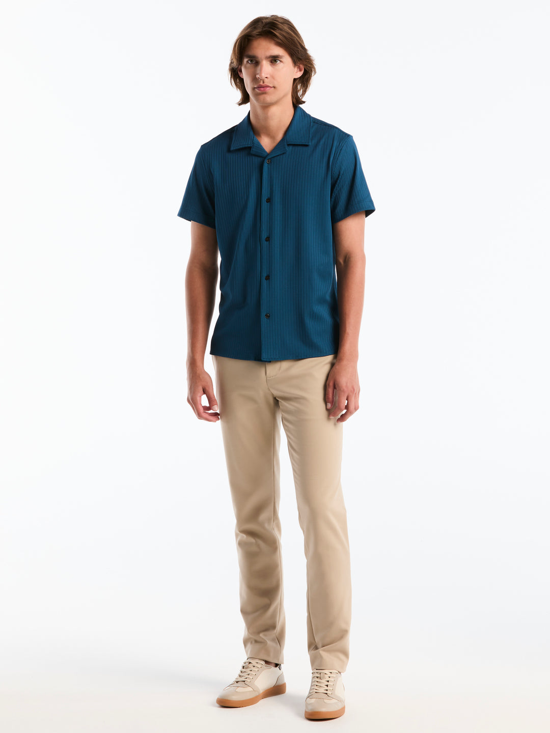 Dobby Camp Collar Texture Stripe Knit Shirt (Sailor Blue) 