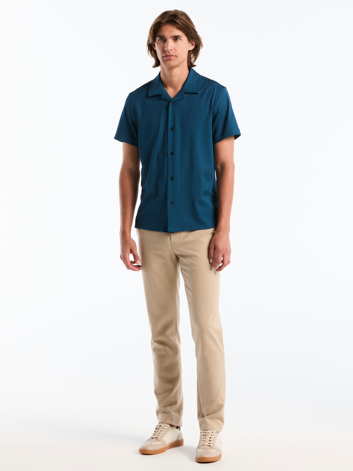 Dobby Camp Collar Texture Stripe Knit Shirt (Sailor Blue) 