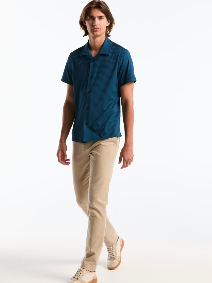 Dobby Camp Collar Texture Stripe Knit Shirt (Sailor Blue) 