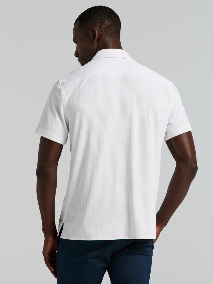 Dobby Camp Collar Texture Stripe Knit Shirt (Bright White) 