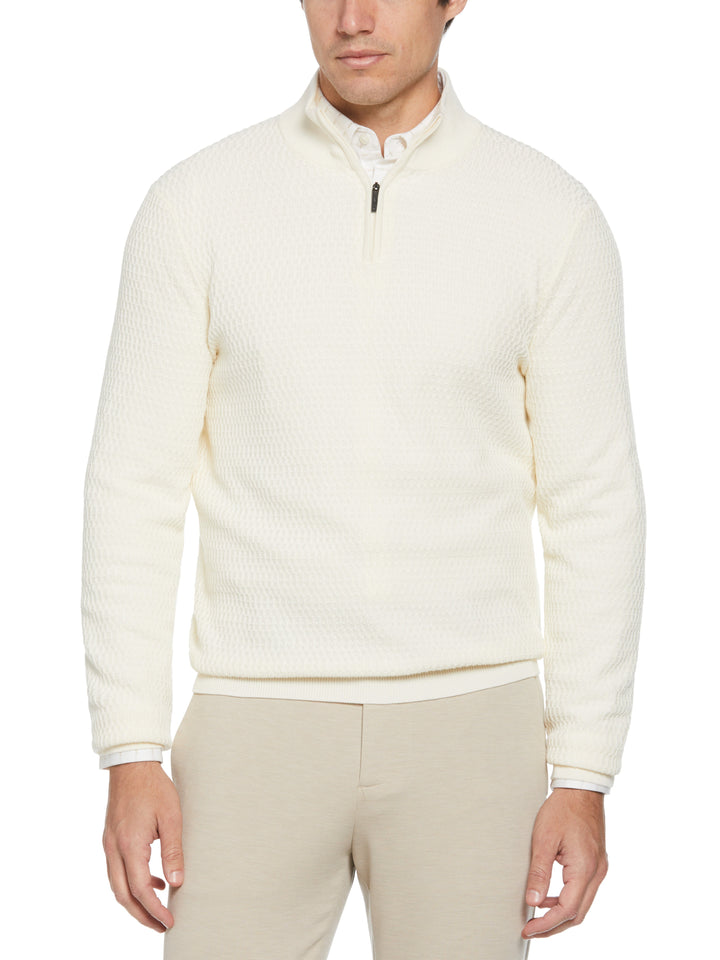 Ribbed Mock Neck 1/4 Zip Sweater (Cream)