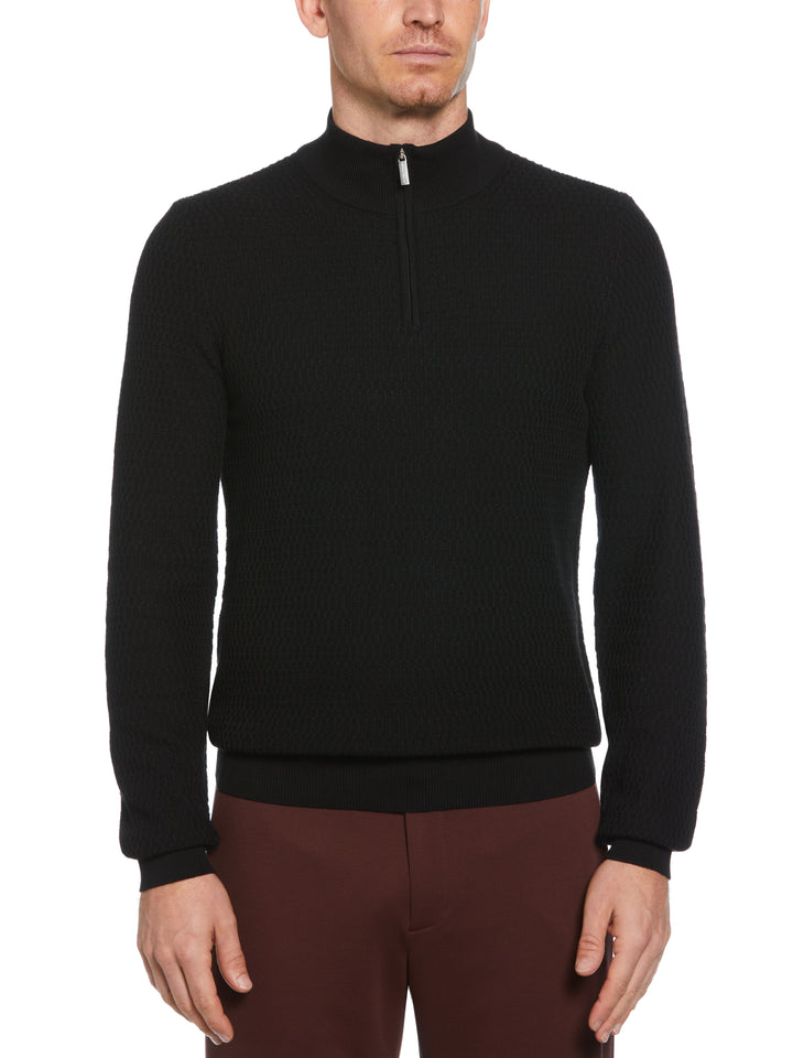 Ribbed Mock Neck 1/4 Zip Sweater (Black) 