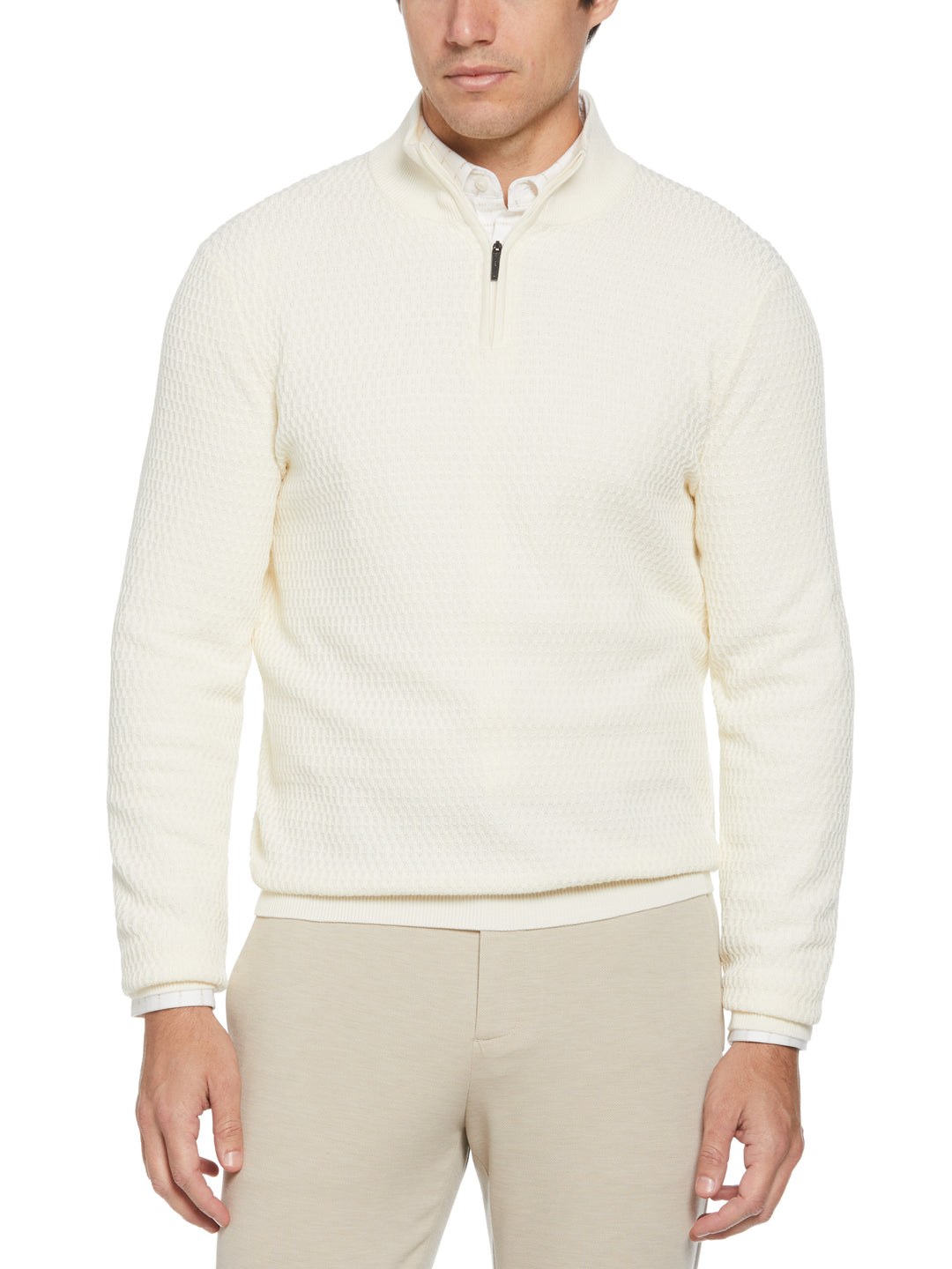 Ribbed Mock Neck 1/4 Zip Sweater (Cream) 