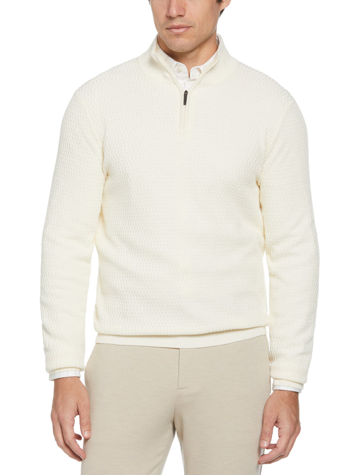 Ribbed Mock Neck 1/4 Zip Sweater (Cream) 