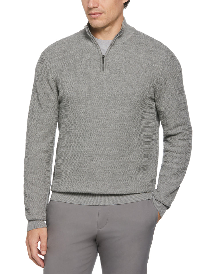 Ribbed Mock Neck 1/4 Zip Sweater (Smoked Heather) 