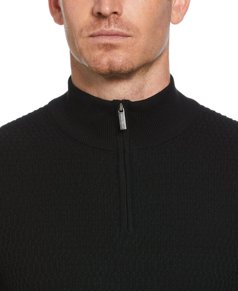Ribbed Mock Neck 1/4 Zip Sweater (Black) 