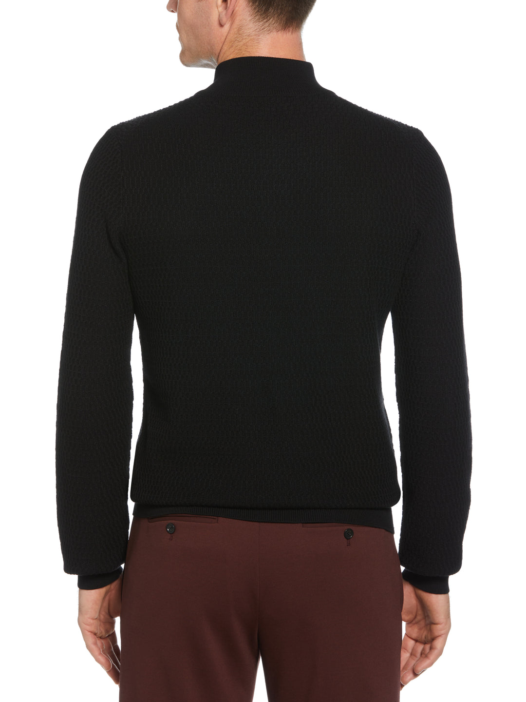 Ribbed Mock Neck 1/4 Zip Sweater (Black) 