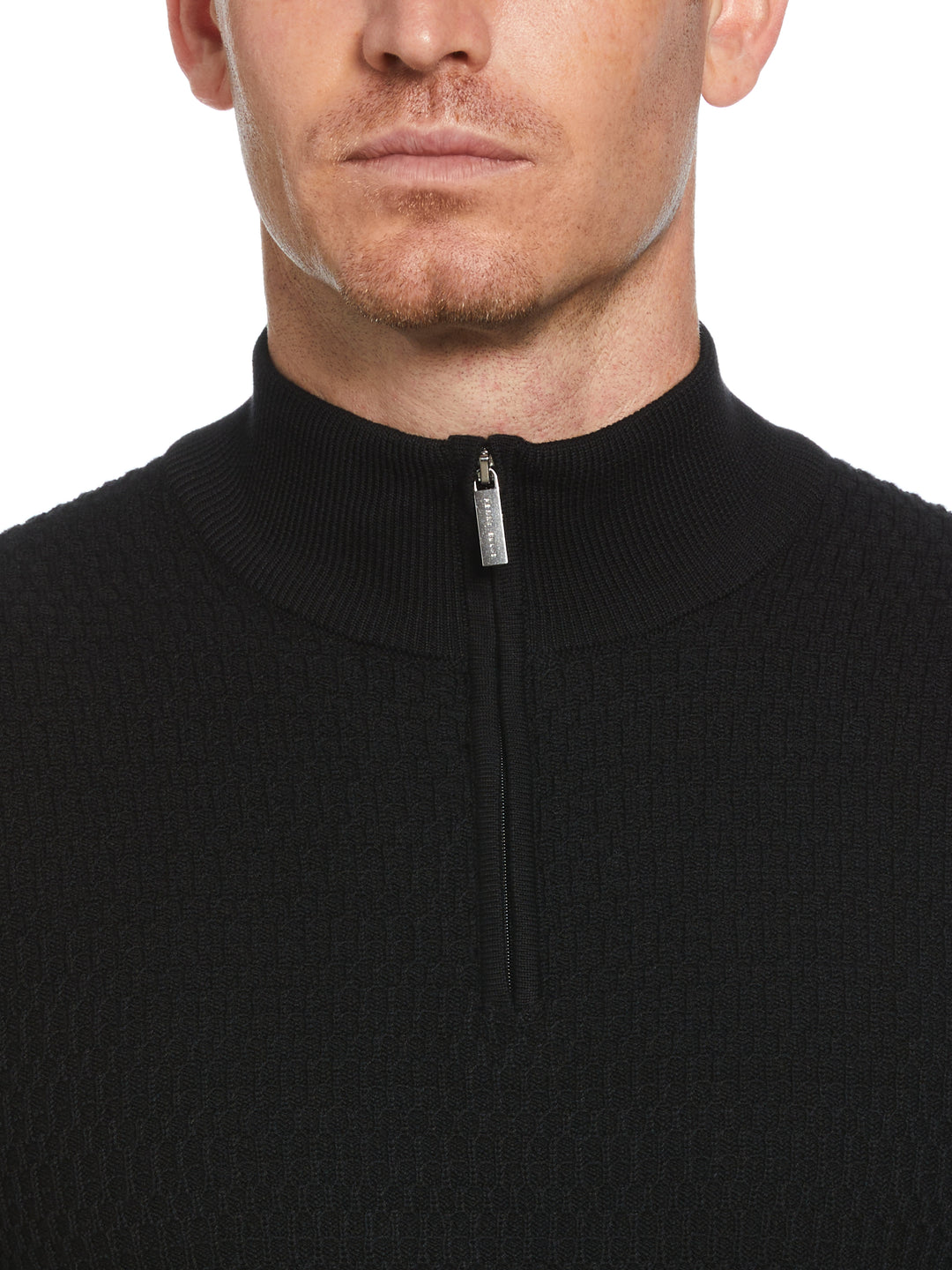 Ribbed Mock Neck 1/4 Zip Sweater (Black) 