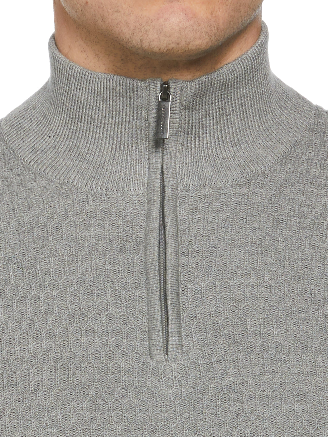 Ribbed Mock Neck 1/4 Zip Sweater (Smoked Heather) 