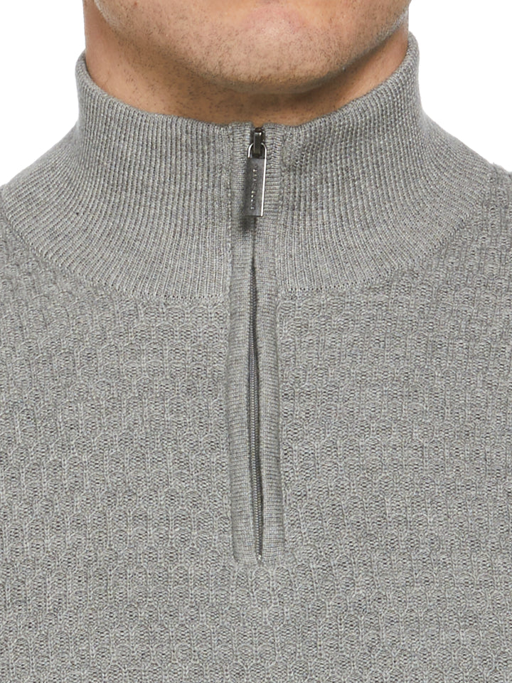 Ribbed Mock Neck 1/4 Zip Sweater (Smoked Heather) 