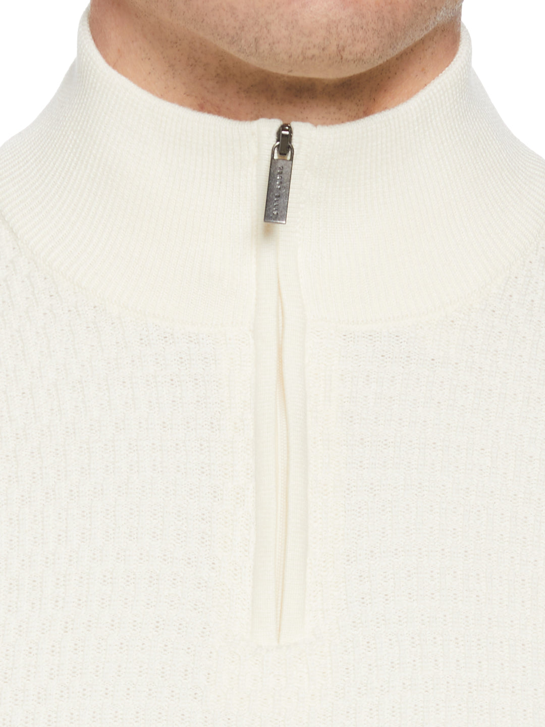 Ribbed Mock Neck 1/4 Zip Sweater (Cream) 