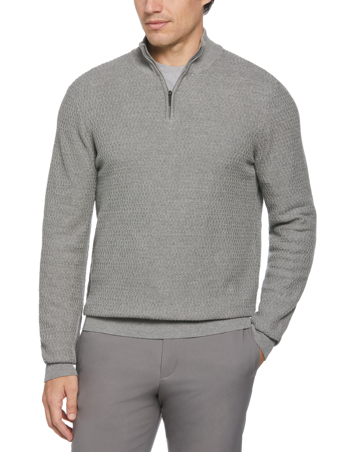 Ribbed Mock Neck 1/4 Zip Sweater (Smoked Heather) 
