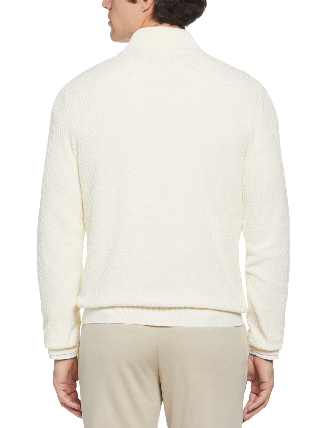 Ribbed Mock Neck 1/4 Zip Sweater (Cream) 