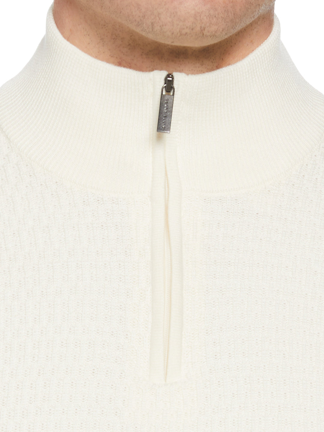 Ribbed Mock Neck 1/4 Zip Sweater (Cream)