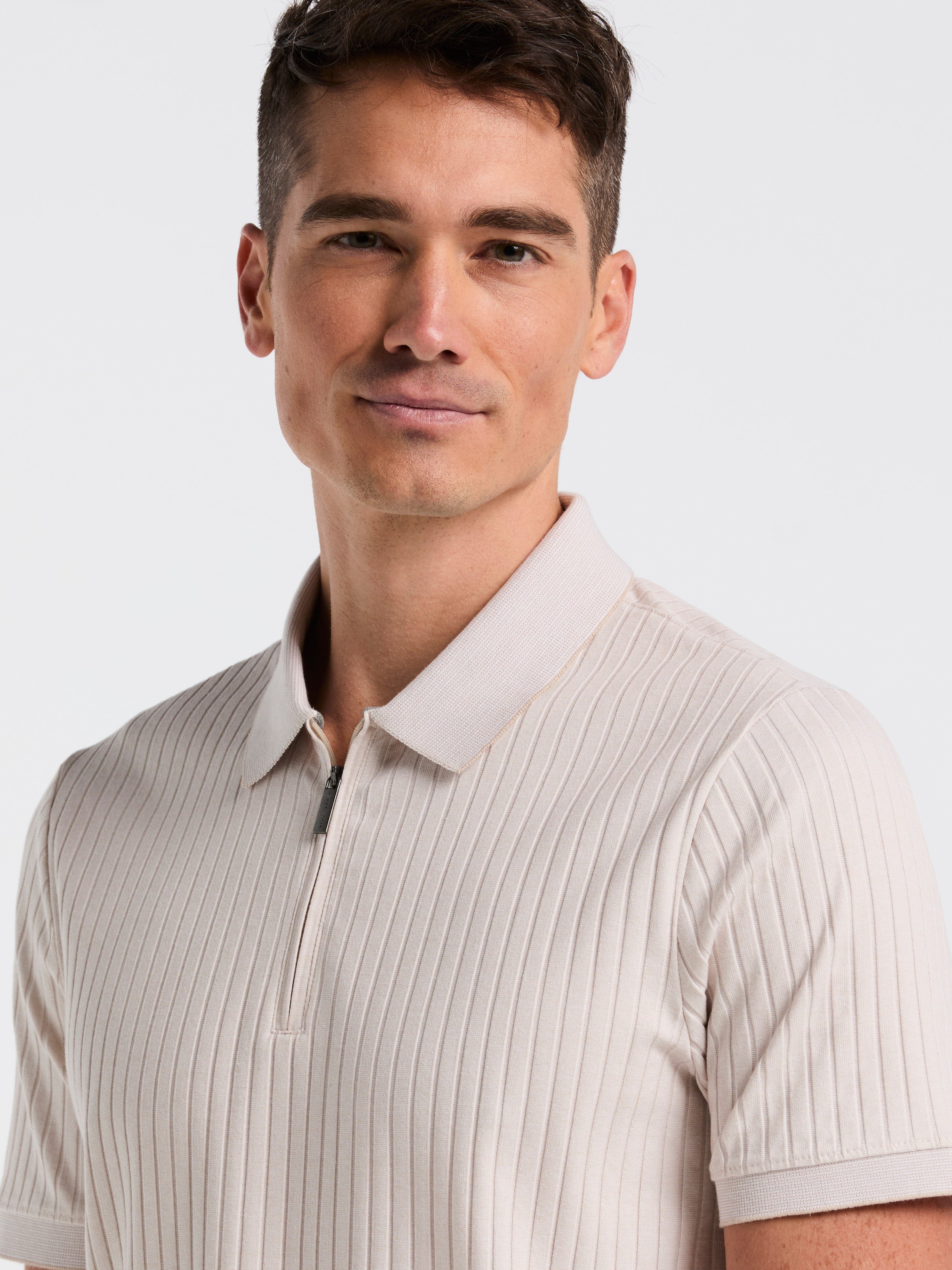 Ribbed Quarter Zip Heathered Polo – Perry Ellis