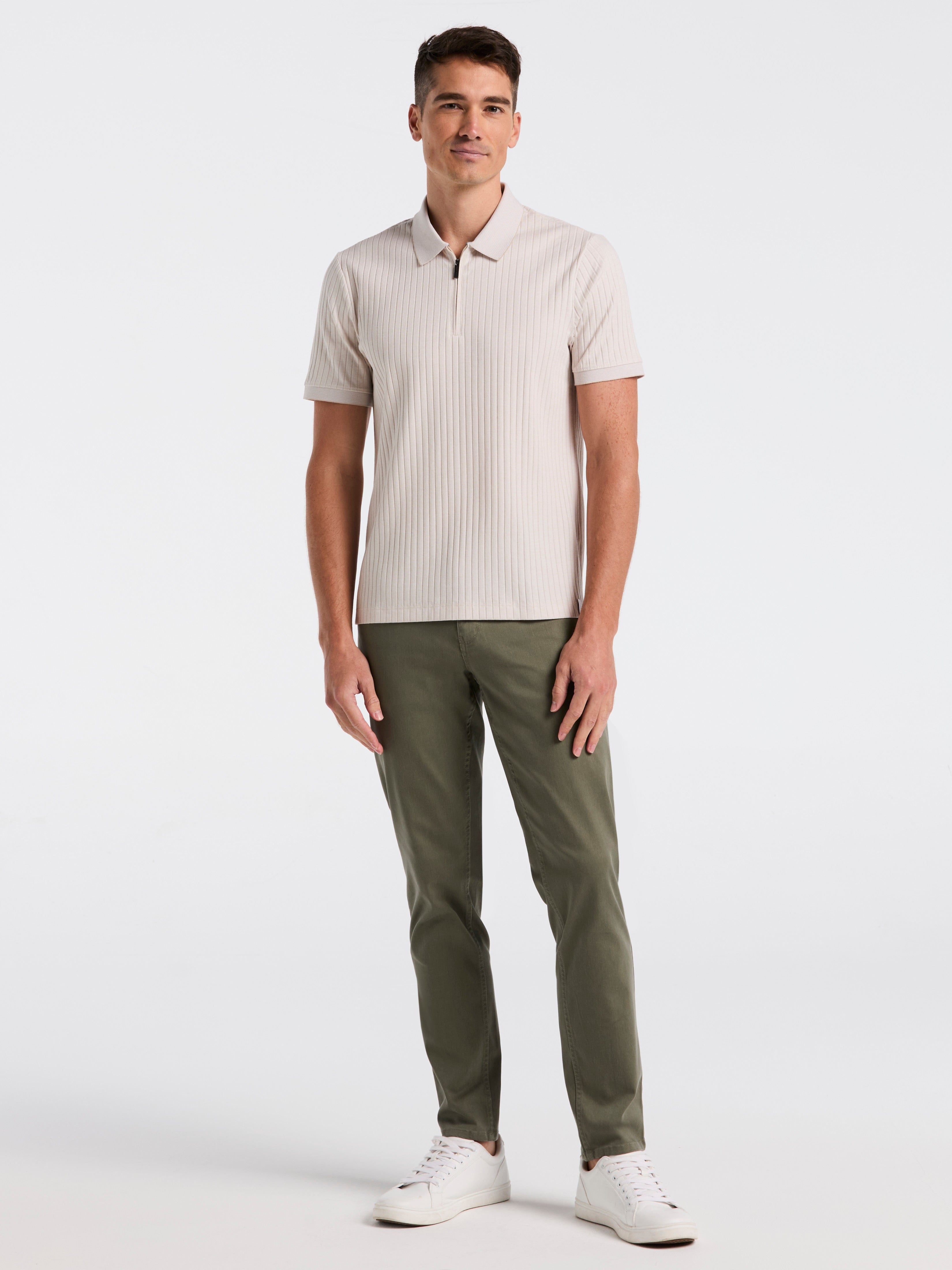 Ribbed Quarter Zip Heathered Polo – Perry Ellis