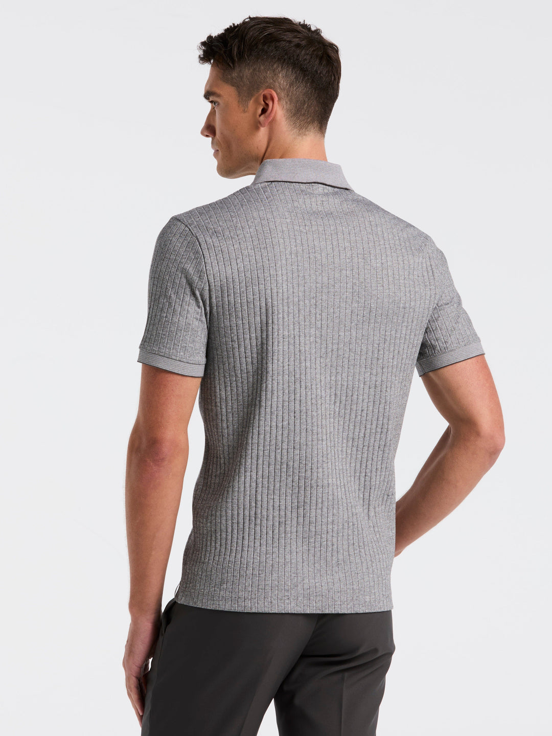 Perry Ellis Men's Ribbed Quarter Zip Heathered Polo in Island Fossil/beige, Size Small, Cotton/Polyester/Elastane, Slim
