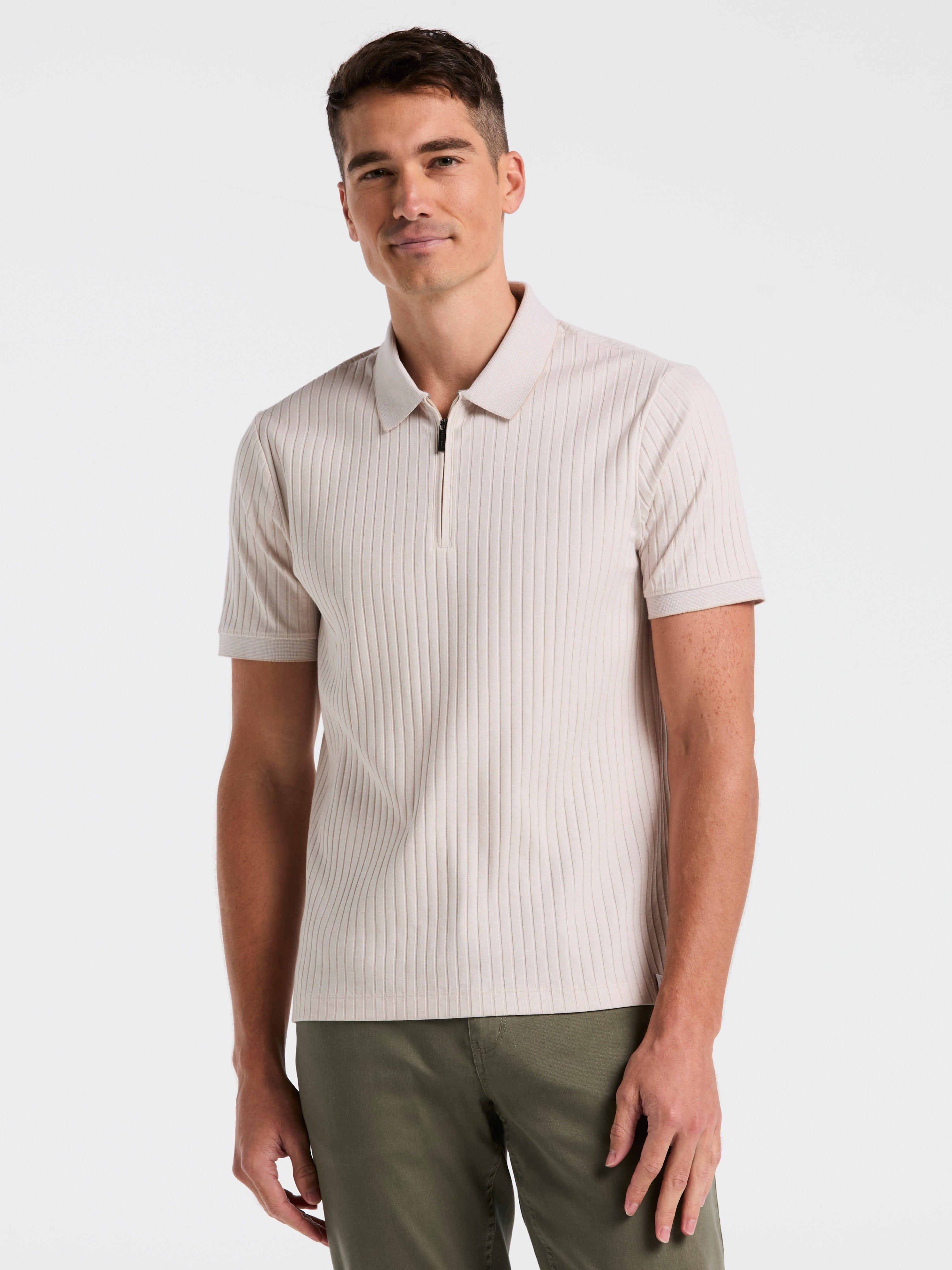 Ribbed Quarter Zip Heathered Polo – Perry Ellis
