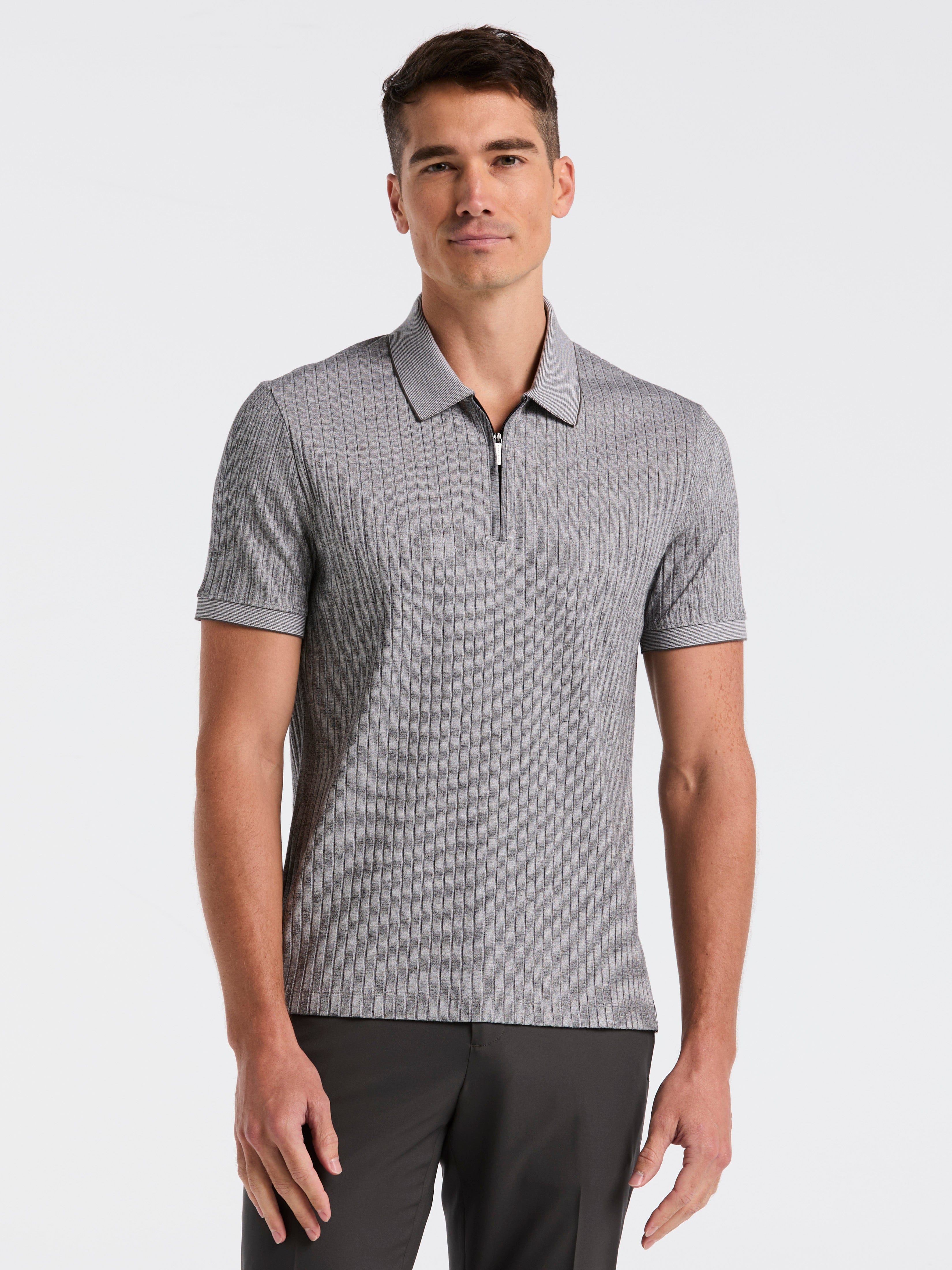 Ribbed Quarter Zip Heathered Polo – Perry Ellis