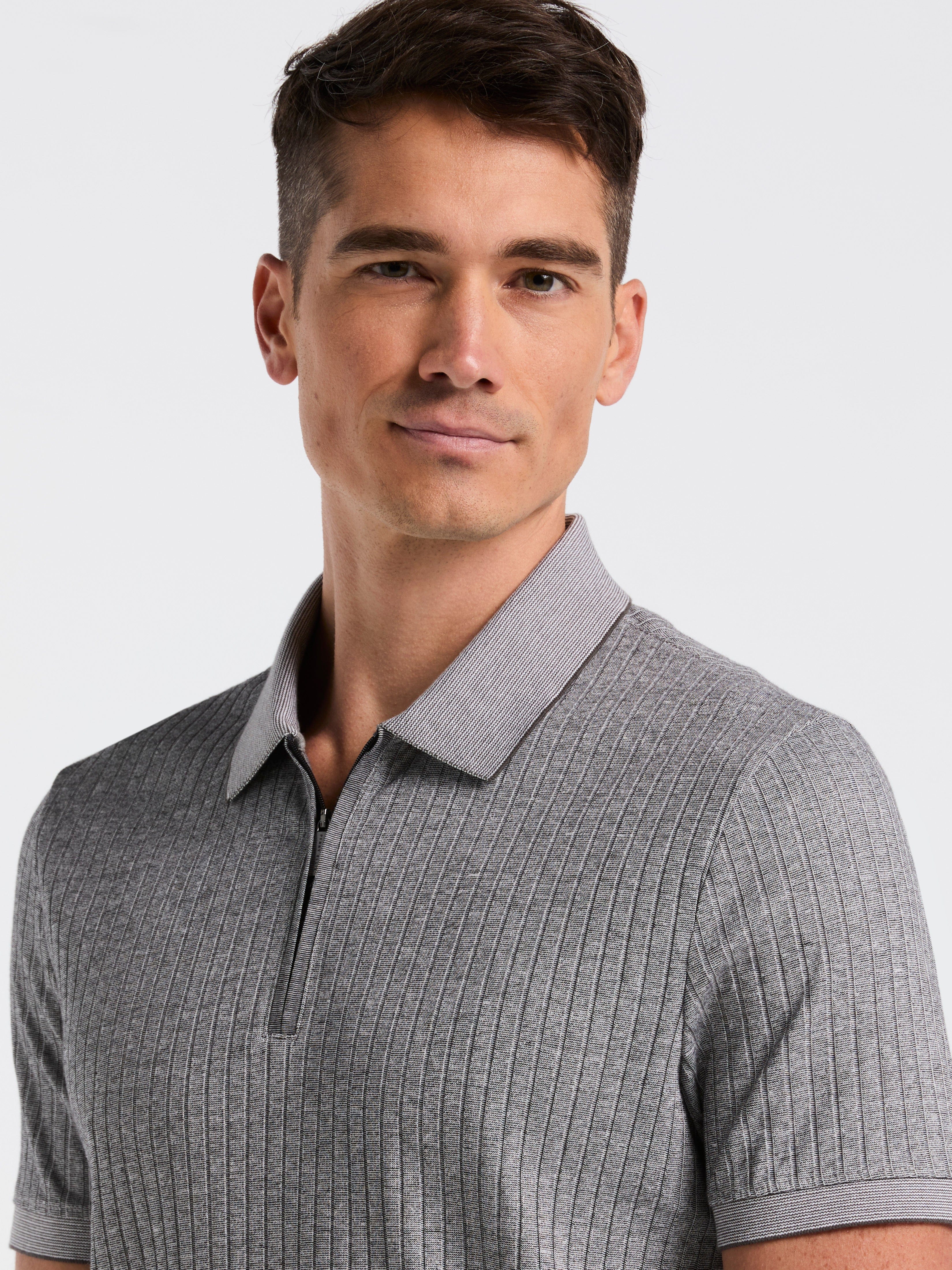 Ribbed Quarter Zip Heathered Polo – Perry Ellis