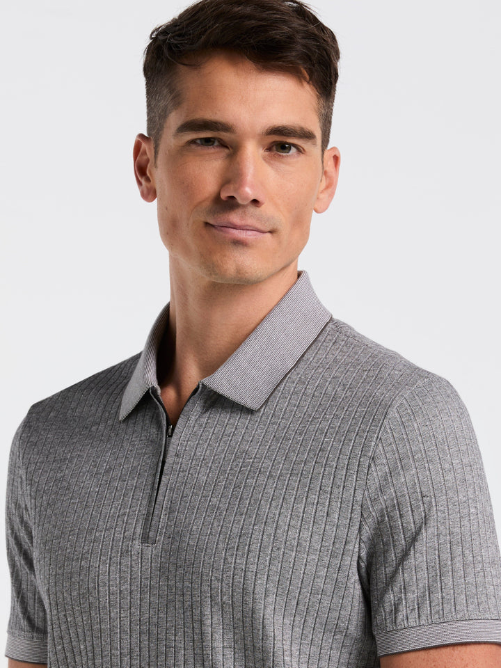 Rib Zip Polo Shirt (Jet Black) 