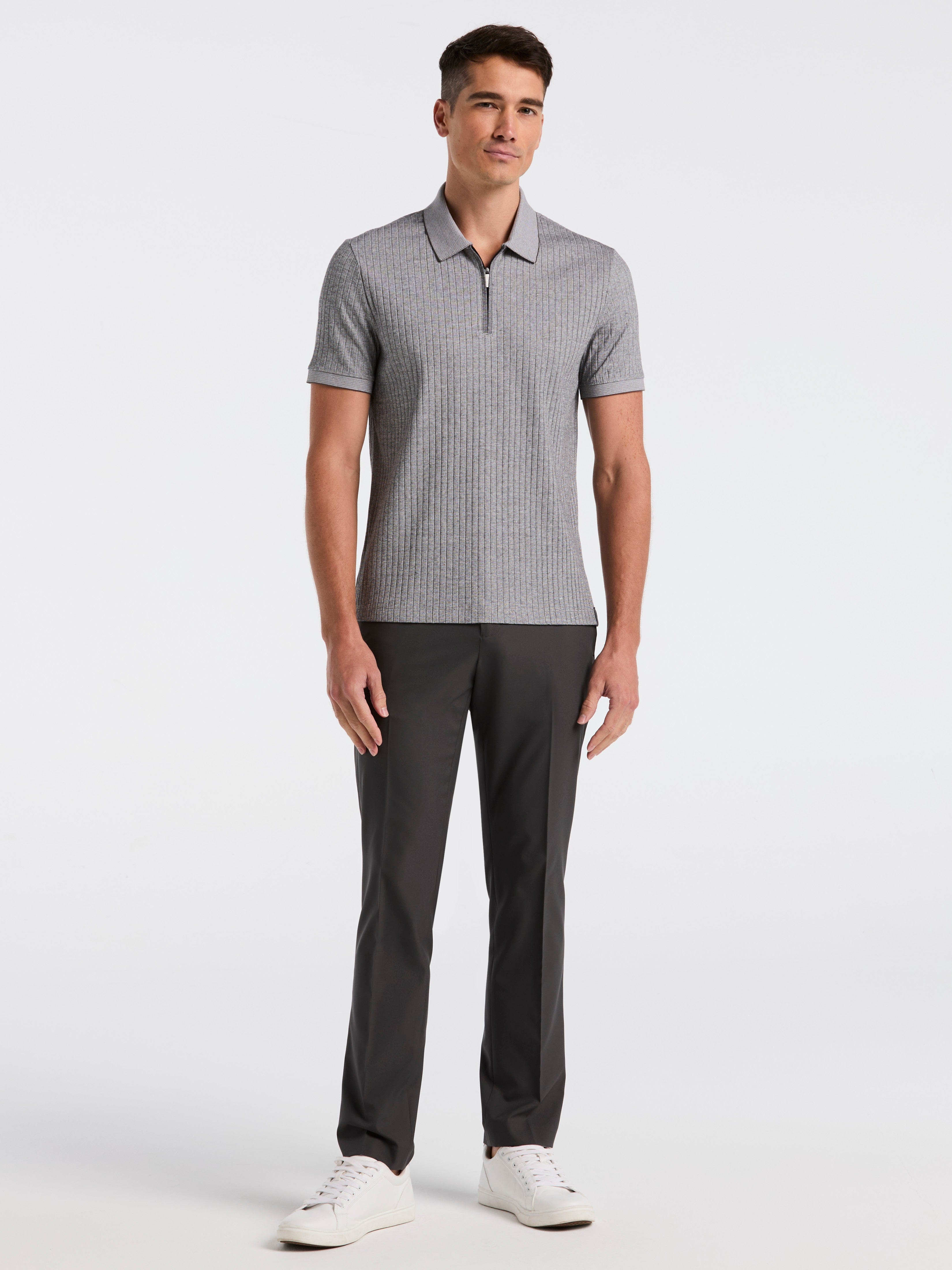 Ribbed Quarter Zip Heathered Polo – Perry Ellis