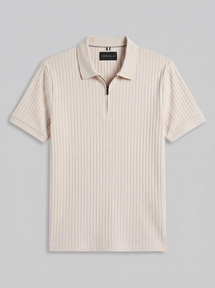 Ribbed Quarter Zip Heathered Polo