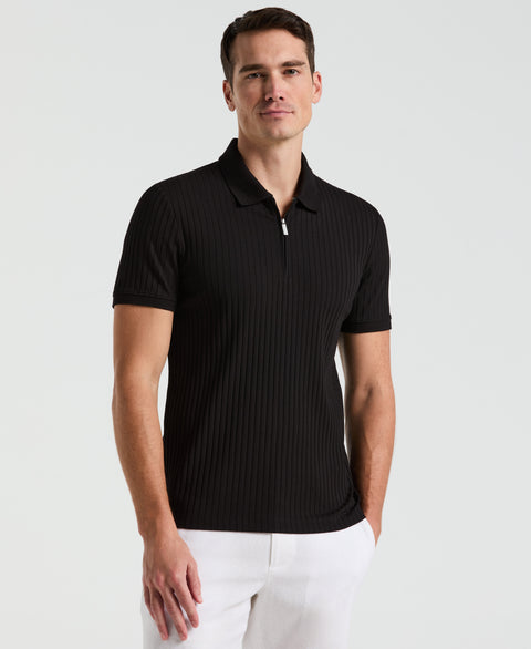 Quarter Zip Ribbed Polo (Black) 