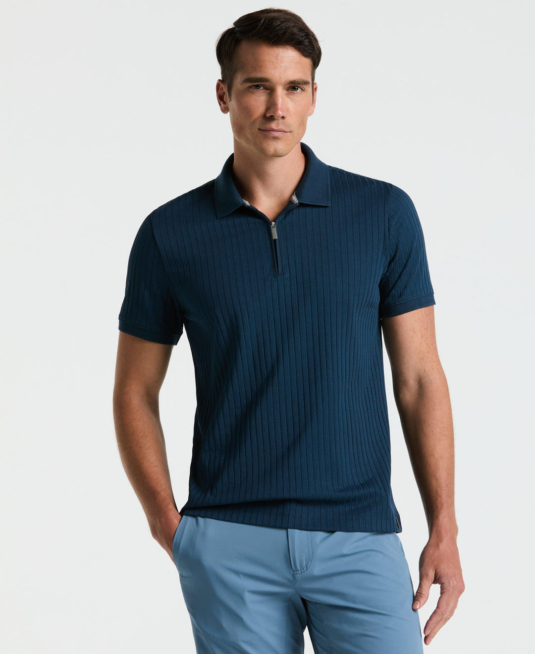 Quarter Zip Ribbed Polo (Moonlight Ocean) 