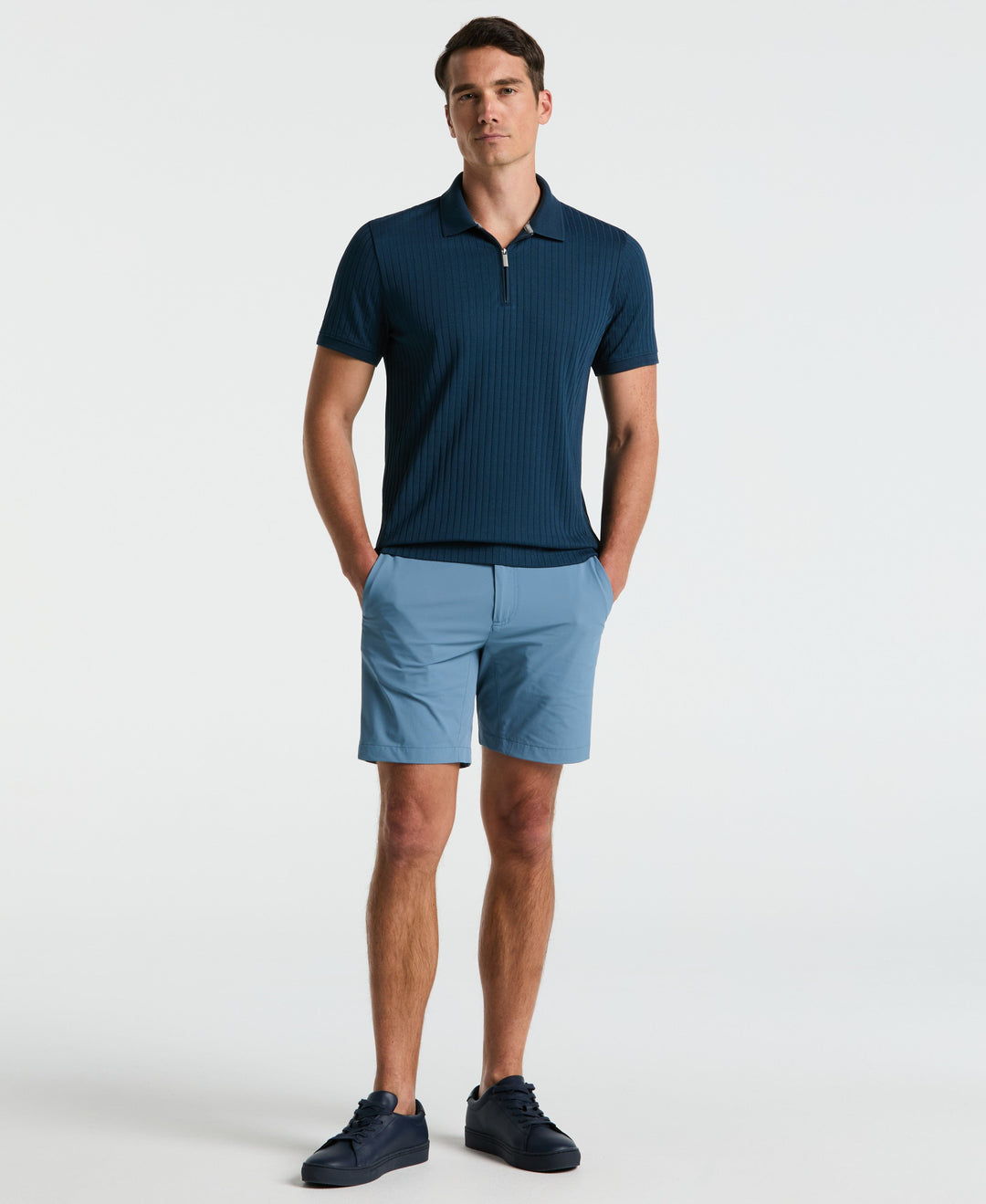 Quarter Zip Ribbed Polo (Moonlight Ocean) 