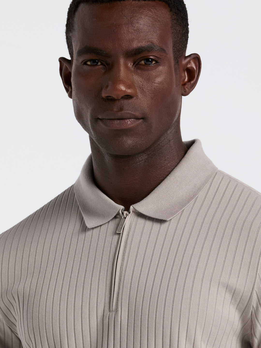 Quarter Zip Ribbed Polo (Drizzle) 