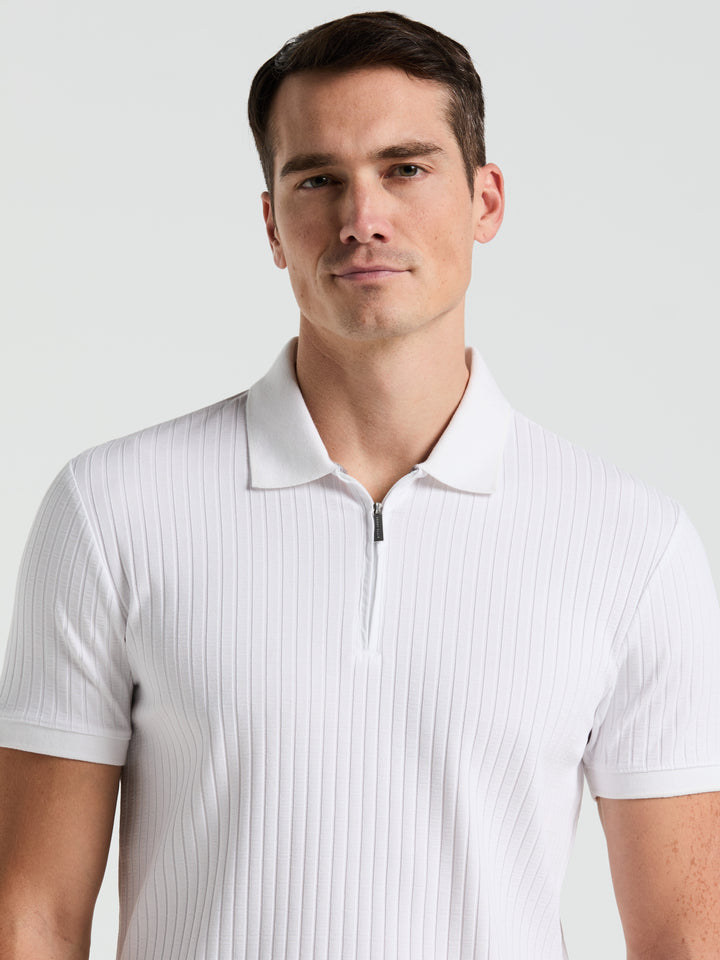 Quarter Zip Ribbed Polo (Bright White) 