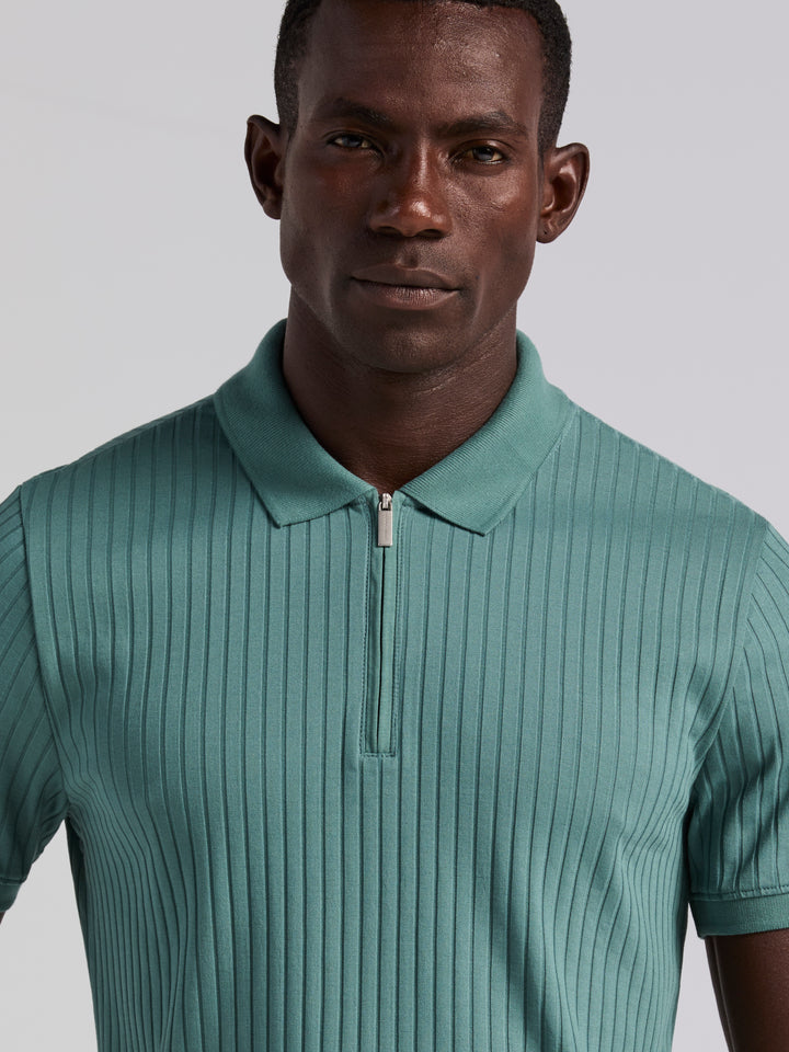 Quarter Zip Ribbed Polo (Sea Pine) 