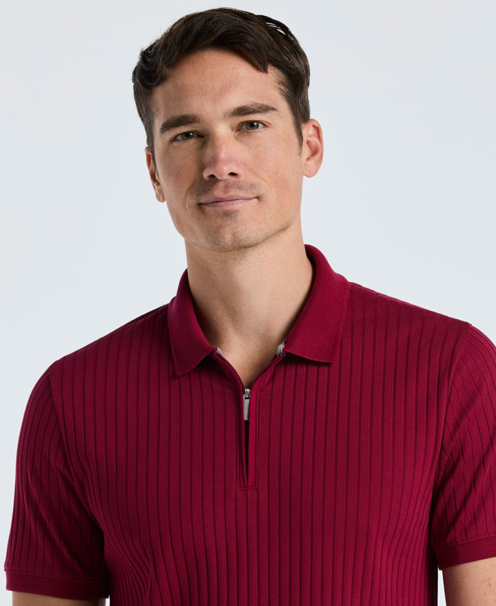 Quarter Zip Ribbed Polo (Rumba Red) 