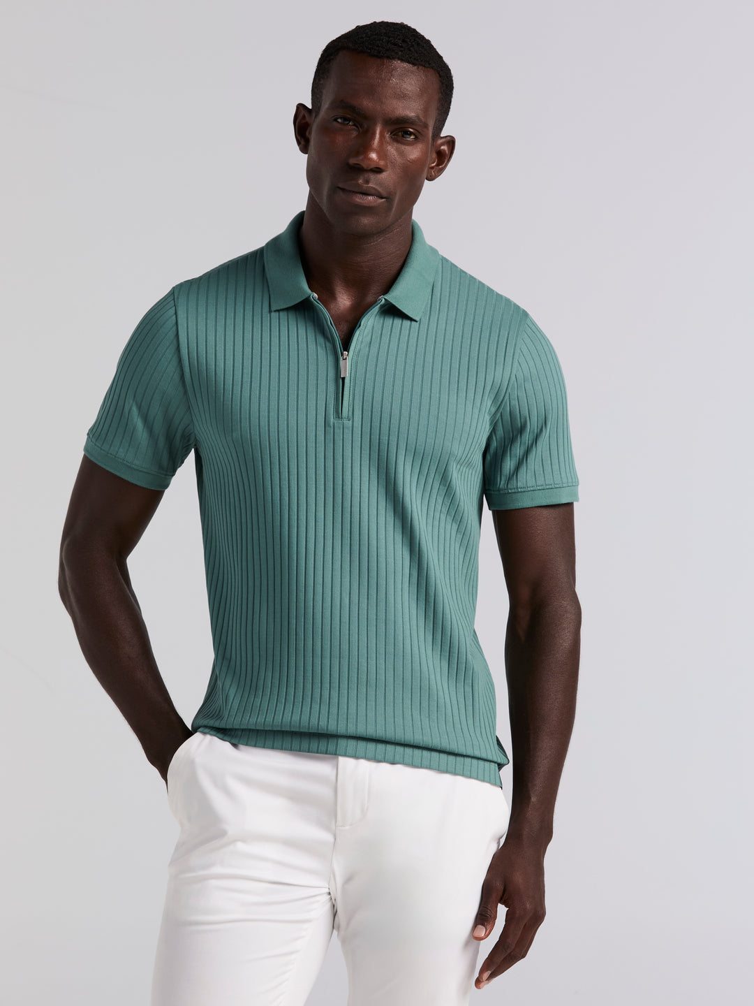 Quarter Zip Ribbed Polo (Sea Pine) 