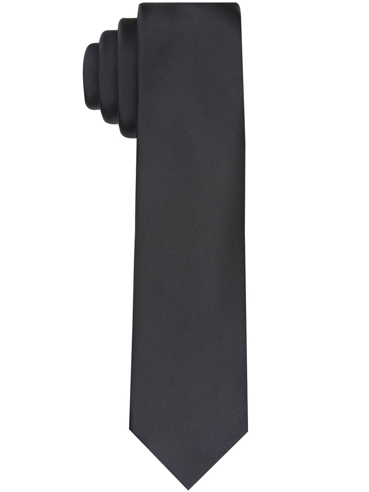 Solid Black Slim Fit Sateen Tie (Black) 