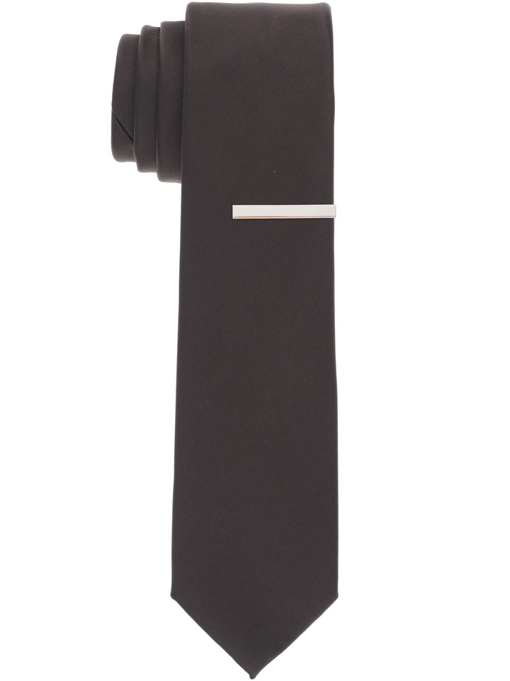 Solid Black Slim Fit Sateen Tie (Brown) 