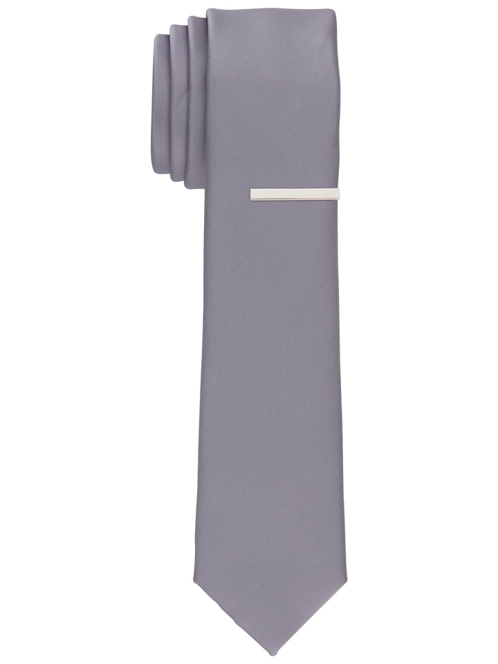 Solid Black Slim Fit Sateen Tie (Silver) 