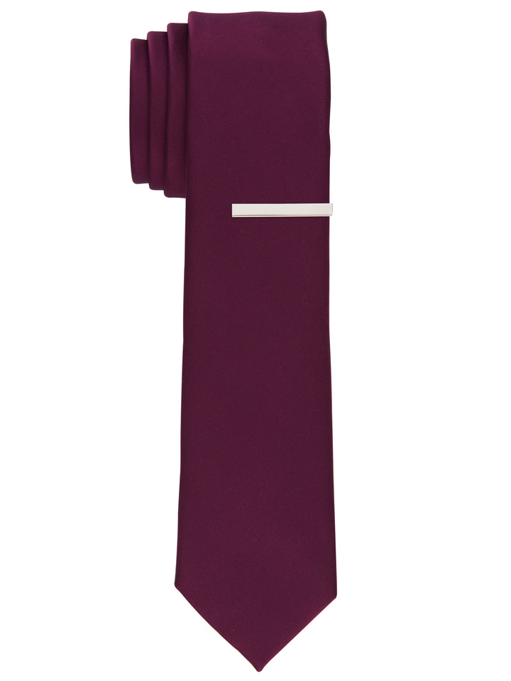 Solid Black Slim Fit Sateen Tie (Wine) 