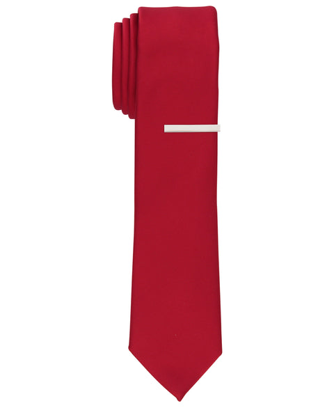 Sateen Solid Slim Tie (Red) 