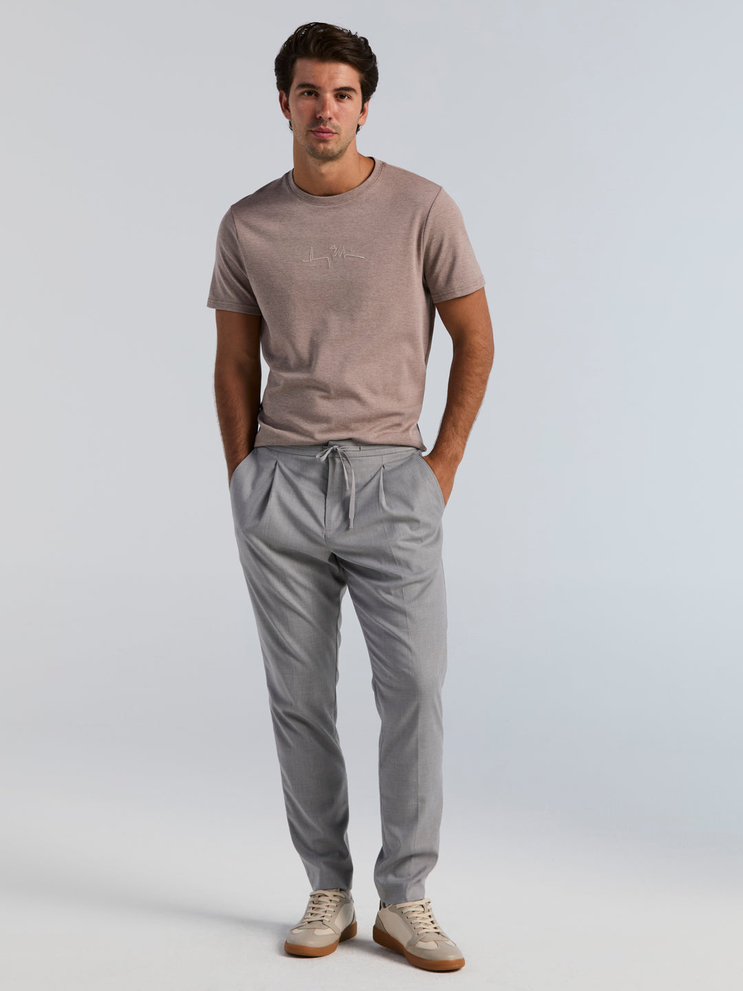 Sharkskin Slim Tapered Pleated Pant (Chiseled Stone) 