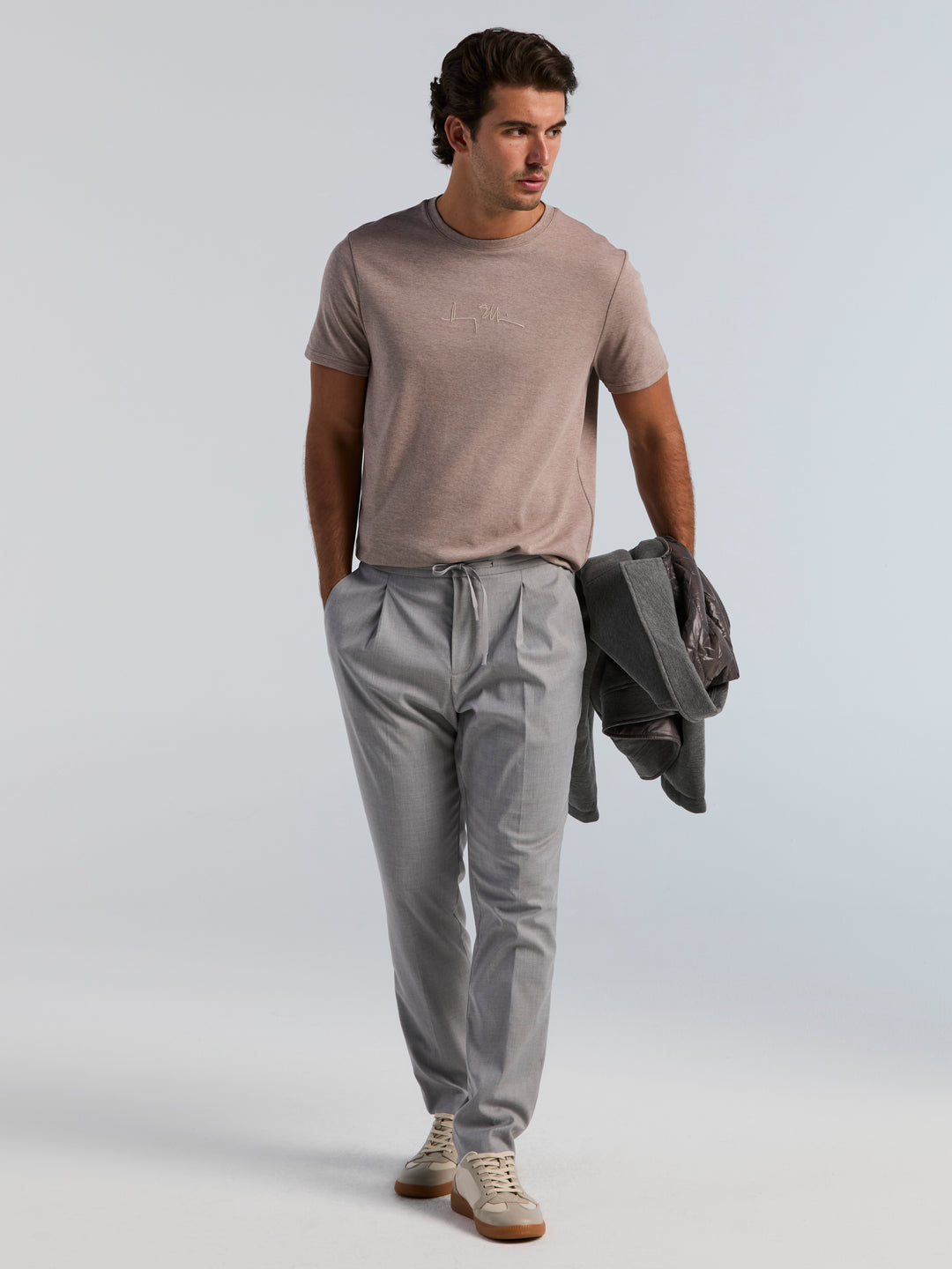 Sharkskin Slim Tapered Pleated Pant (Chiseled Stone) 