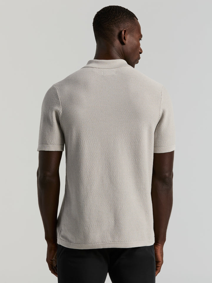 Mesh Button Front Polo Sweater (Quiet Gray) 