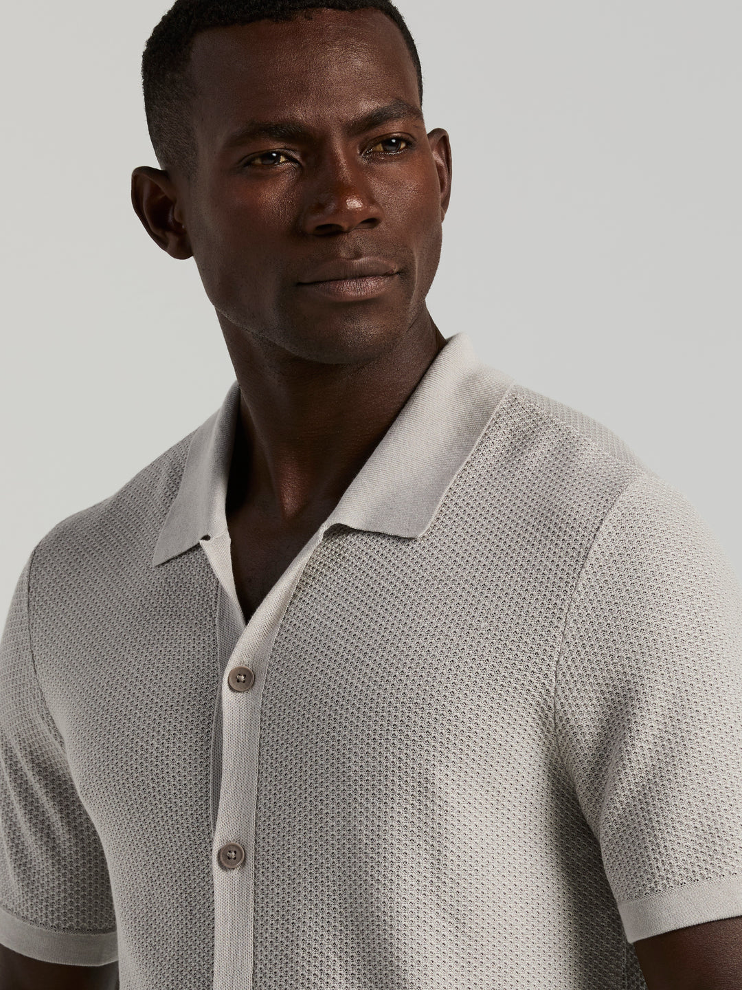 Mesh Button Front Polo Sweater (Quiet Gray) 