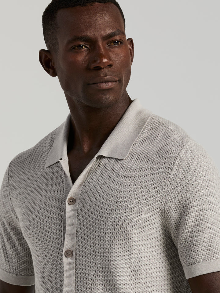 Mesh Button Front Polo Sweater (Quiet Gray) 