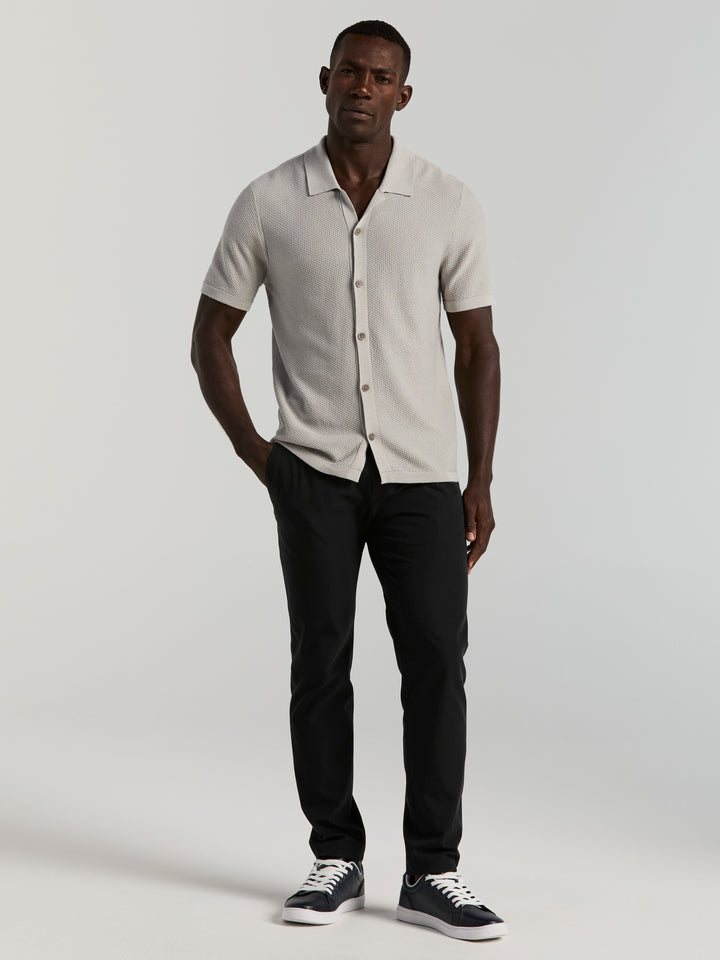 Mesh Button Front Polo Sweater (Quiet Gray) 