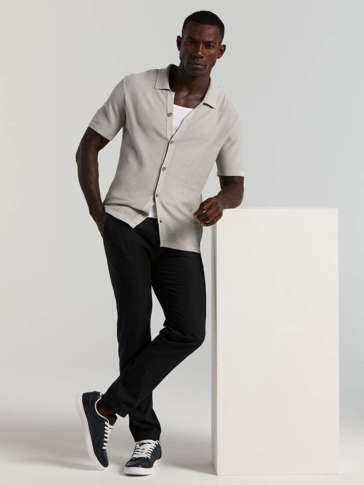 Mesh Button Front Polo Sweater (Quiet Gray) 