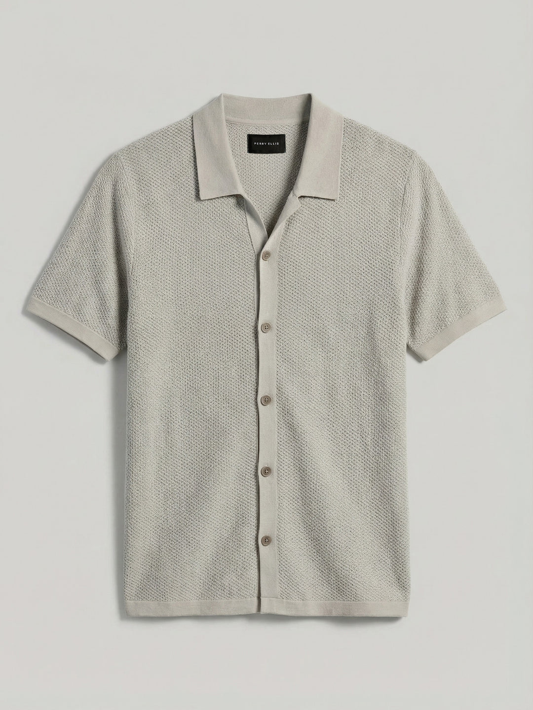 Mesh Button Front Polo Sweater (Quiet Gray) 